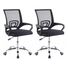 Conjunto De 2 Cadeiras Mesh Office, Mesa Ergonômica, Base Cromada, Cor Preta