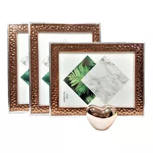 Kit Recordações 3 Porta Retratos 15x20 + Coração Cor Rose Gold Liso