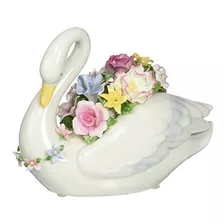 Cosmos 80105 Figura Musical Cisne De Porcelana Fina Con Flor