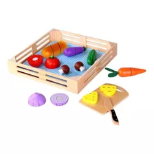 Juego Didáctico Cocina En Madera Verduras P/cortar Encastrar Color Multicolor