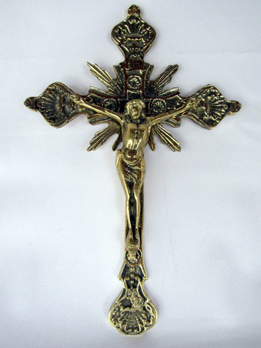Crucifixo De Parede Bronze Jesus Cristo Altar Decoração 27cm