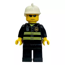 Lego Minifigura City Bombero Casco Blanco. Barba Lentes