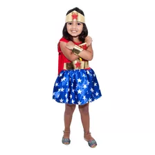 Fantasia Superheroína Infantil Menina Com Tiara E Capa