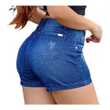 Short Bermuda Jeans Destruído Meia Coxa Cintura Alta Lycra