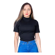 Camisetinha Feminina Basica Gola Alta Canelada 