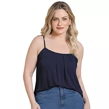 Blusa Azul Plus Size Feminina Bata Alças Finas Básica Casual