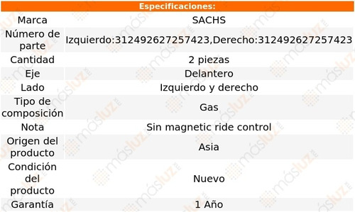 Jgo Amortiguadores Gas Del Audi S5 08/15 Sachs Foto 2