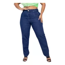 Calça Mom Feminina Plus Size Jeans Cintura Alta Modinha 