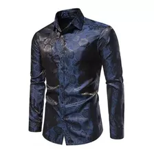 Camisa Masculina De Manga Comprida Botões Estampados Slim