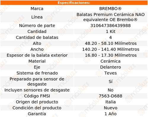 Balatas Ceramicas Del Chevrolet Chevy Monza 03 Brembo Foto 3