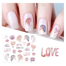 Sticker Uñas Romantic Love Transferencia Agua 12 Unidades