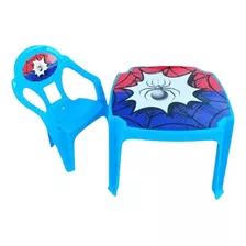 Mesinha E Cadeiras Plasnew Label Infantil Azul Aranha