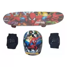 Skate Infantil Homem Aranha + Kit Segurança De Brinde