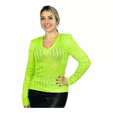 Blusa De Frio Tricot Trança Gola V Básica Lã Casual Inverno