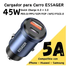 Cargador Carro Essager 45w Usb-c + Usb-a Para Samsung 45w/ iPhone - Xiaomi 27w/ Huawei - Oppo - Realme 22.5w Azul