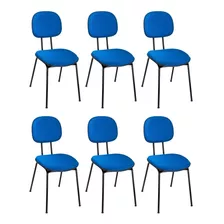 Kit 06 Cadeiras Fixa Base Palito Reta Espuma Injetada Azul
