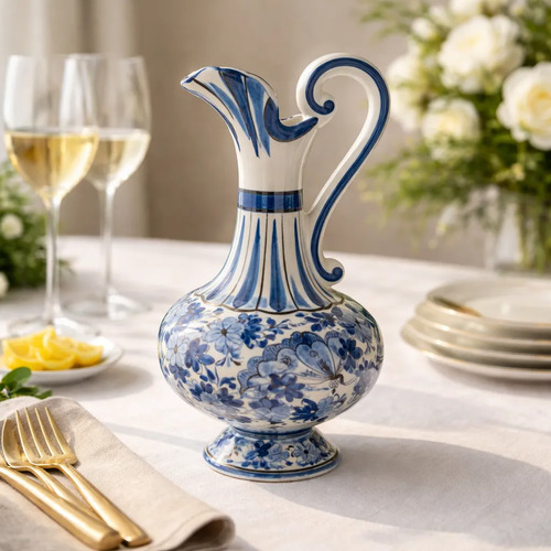 Jarra De Porcelana Pintada À Mão Azul Floral Vintage Azul 1