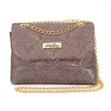 Bolsa Festa Clutch Alça Corrente Gliter Marrom Feminina 