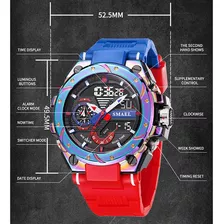 Relógio De Quartzo Digital Masculino Smael, Modelo 8060, Pulseira Preta, Cor Preta