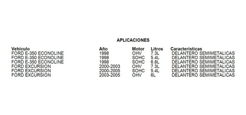 Balatas Delantero Ford Excursion 2005 6.8l Semimetalicas Foto 2