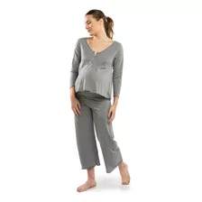 Pijama Embarazo Y Lactancia Bonito Gris Oscuro - Venga Madre
