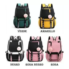 Mochila Kawaii De Estilo Coreano Para Jóvenes, Puerto Usb Color Black/pink