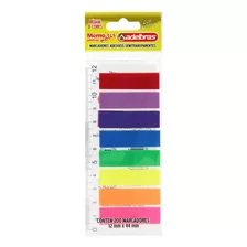 Marcador De Página Neon Colorido 25 Folhas 8 Cores C/ Régua 