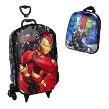 Mochila Homem De Ferro De Rodinhas 3d Maxtoy Lancheira Cor Vermelho Desenho Do Tecido Flash