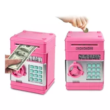 Cofre Digital Eletrônico Puxador Notas Moedas Automático Cor Rosa