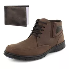 Bota Botinha Casual Masculina De Couro Cano Curto + Brinde