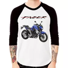 Camiseta Raglan Moto Yamaha Fazer Ys 250 Azul 2019 3/4