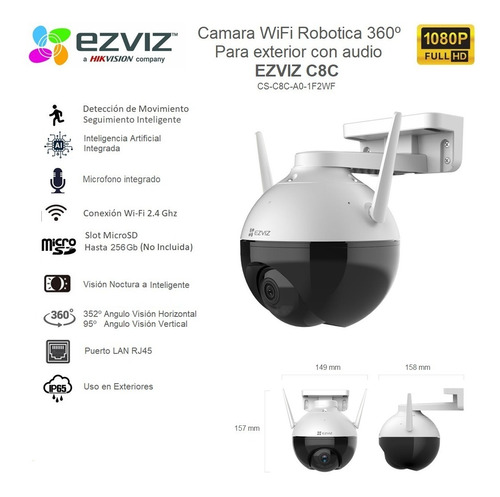 Camara Inalambrica Wifi 1080p 360° Exterior Ezviz C8c Audio