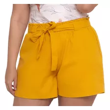 Short Feminino Cintura Alta Linho Alfaiataria Promocão