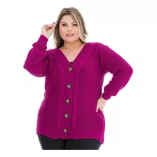 Casaco Blusa Moda Tricôt Plus Size Botões Trança Decote -022