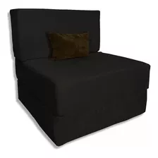 Sofá Cama 3 En 1 Grande De Lino Hule Espuma Tipo Puff -negro