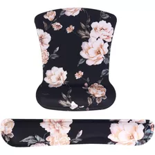 Mouse Pad Reposa Munecas De Espuma Ergonomico Flores Negro