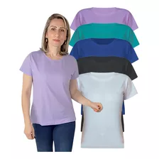 Kit 5 Blusas Camiseta Algodão Básica Feminina Uva7