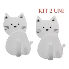 Kit 2 Cabide Ganchos Adesivos Multiuso Gato Cor Branco