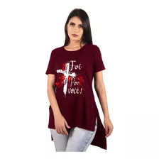 Camiseta Blusa Long Feminina Estampada Alongada Moda Gospel