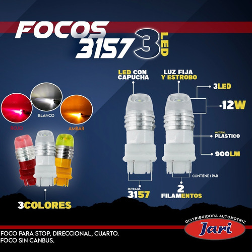 Foco Pellizco 3157 3 Led's Con Estrobo 1 Jgo. Foto 3