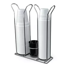 Porta Copos Organizador 200/80ml Café Água Dispenser Suporte Cromado Com Copinho Preto