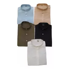 Camisa Lino Manga Corta Varios Colores Cuello Mao