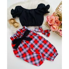 Conjunto Blogueira Xadrez Estiloso Moda Infantil Mini Diva