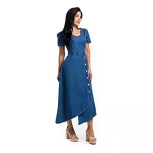 Vestido Jeans Midi Com Manga Moda Evangélica Premium S4013