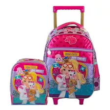 Kit Mochila Infantil Escolar Pets Ashley Rodinha G Meninas