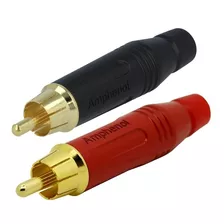 Kit 2 Plug Rca Amphenol Conector Macho Vermelho + Preto