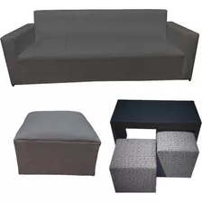 Juego De Living- Sillón De 4 Cuerpos + Mesa + 2 Puff + Isla