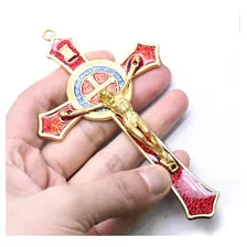 Cruz Crucifixo São Bento Parede Grande Metal Reforçada 