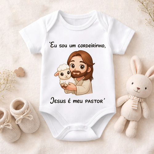 Body Personalizado Eu Sou Um Cordeirinho Jesus É Meu Pastor Branco G