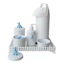 Kit Higiene Bebê Porcelana Pote Algodão Térmica K023 Urso